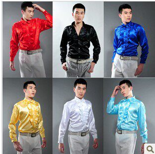 男装男士影楼长袖衬衫衬衣广场舞大合唱演出服装荷叶花边纯色衬衫