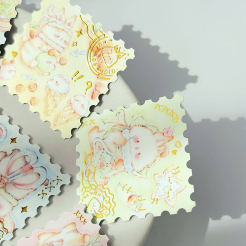 花夭studio 烫金邮票贴纸 兔的日记 立体烫金模切贴纸