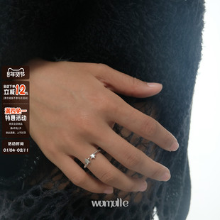 wumulle 复古做旧泰银双星戒指链条款开口戒 叠戴百搭男女可调节