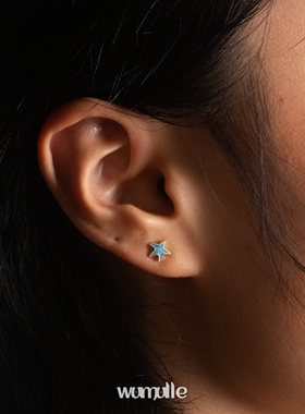 wumulle 天蓝色海星耳钉夏日小巧清凉海滩配饰百搭通勤女银针