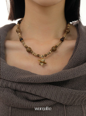 画图石天然木质男女原创自制项链