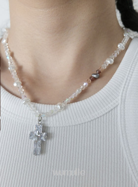 原创甜咸兼并闪闪锆石洁白项链