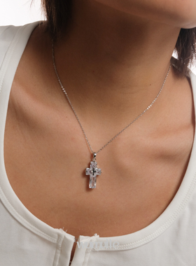 wumulle 锆石十字架项链铜镶嵌锁骨链ins 简约轻朋克男女闪闪辣妹