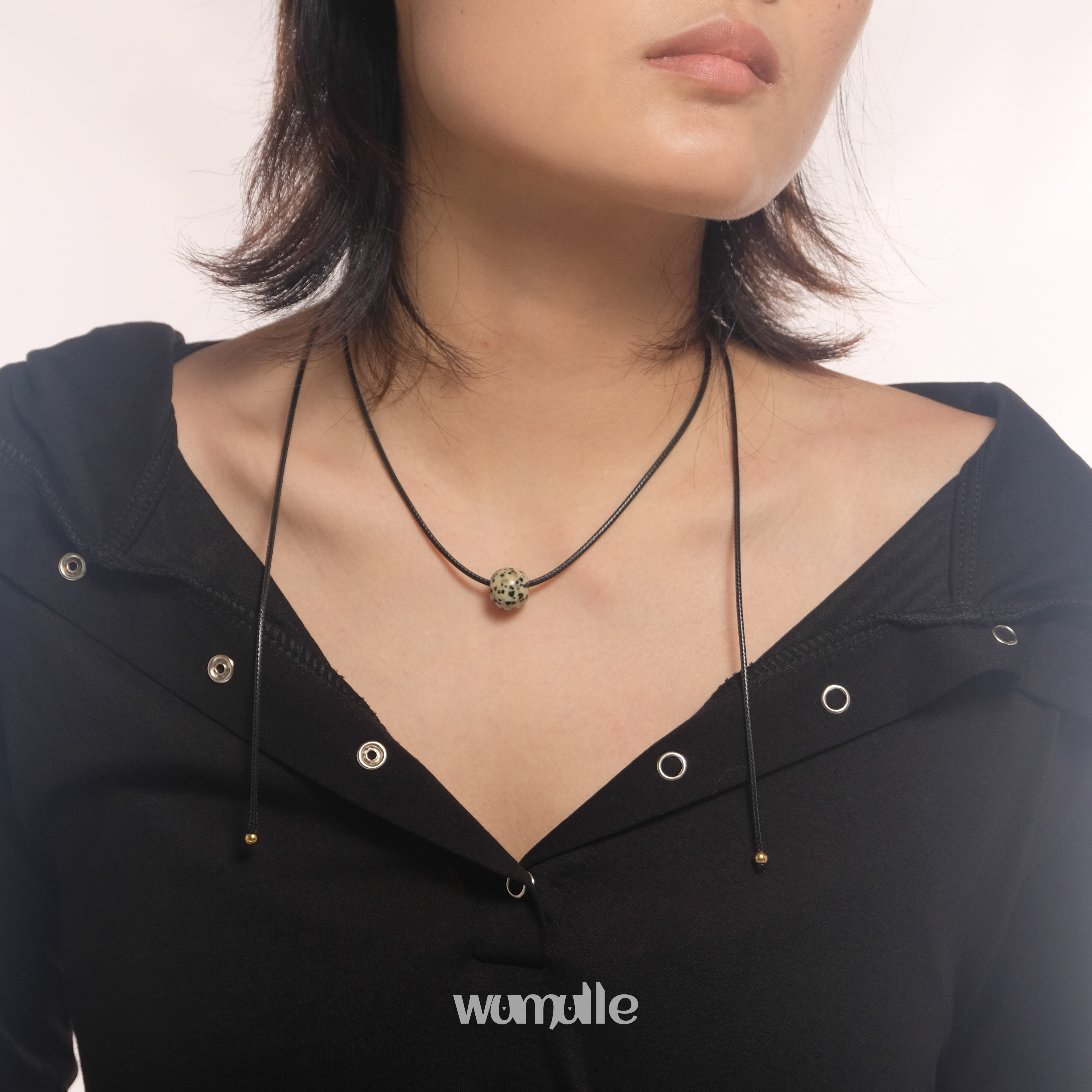 进口极简天然斑点石可调节黑绳