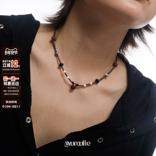 wumulle 水滴吊坠新中式天然石玛瑙文艺银河泪光棕红色系废墟项链