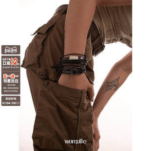 wumulle 复古编织吉他牛皮手链合金三层套装简约棕荼蘼三条可拆C3