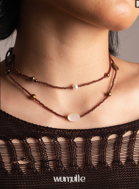 美拉德色系串珠多宝长款项链