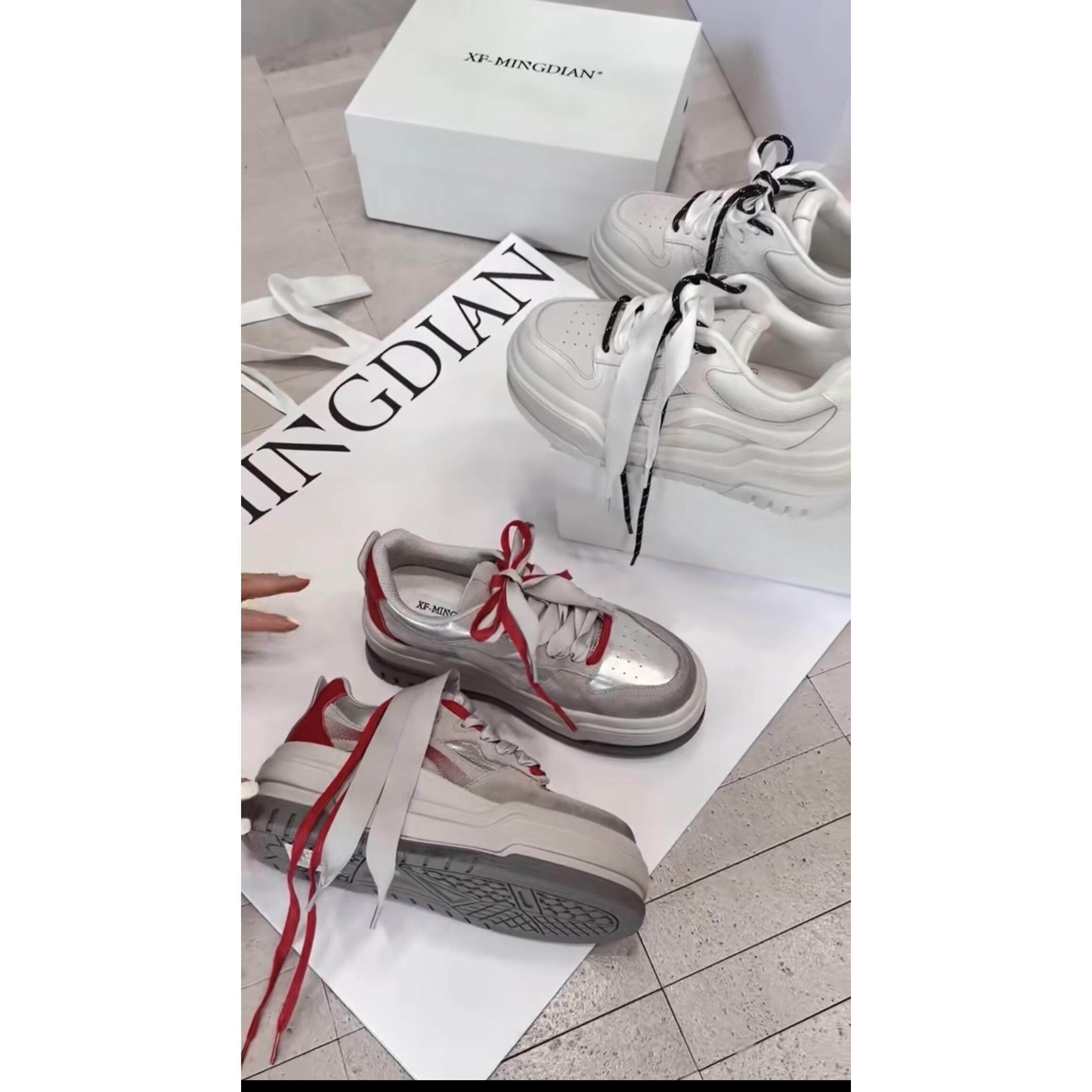 欧洲站欧货真皮女鞋2026春新款松糕厚底鞋拼色板鞋系带秀气休闲鞋