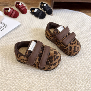 豹纹魔术贴幼童小童女宝宝男绒面软底稳稳步二棉鞋 加绒1一3岁周岁