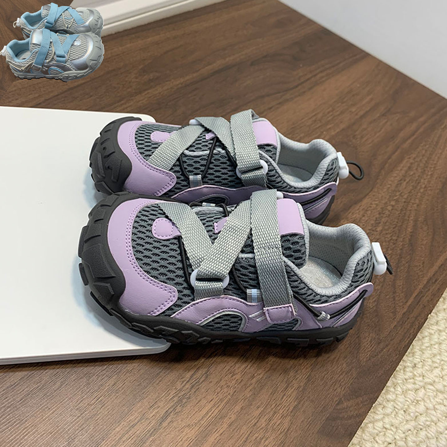 秋款户外全能鞋儿童男童女童交叉编织带网布透气轻便徒步运动城市