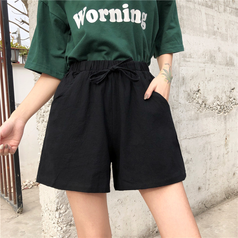 Real time cotton hemp high quality casual shorts women's loose High Waist Wide Leg Pants in summer