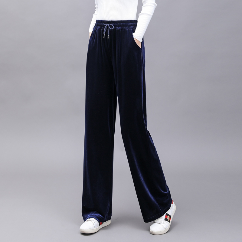 Korean version of new velvet wide leg pants women's high waist loose floor long pants