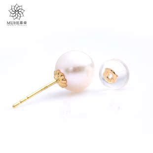 18K黄金色珍珠耳钉海水AKOYA珍珠金针耳钉海水大珍珠气质时尚 耳饰