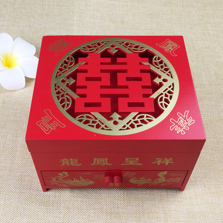镜子结婚首饰盒复古新娘红色复古