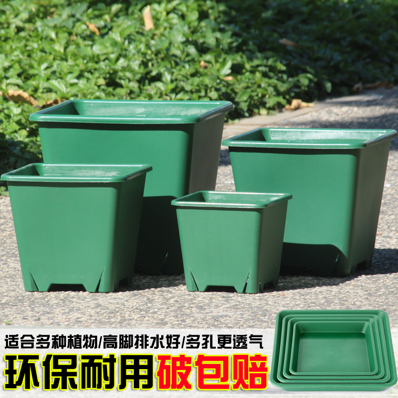 小号大号正方形多肉加仑青山盆月季花盆塑料控根盆简约蓝莓黑方盆