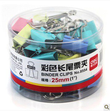 得力长尾夹  8554 25mm 彩色长尾夹 （48筒装/彩色）