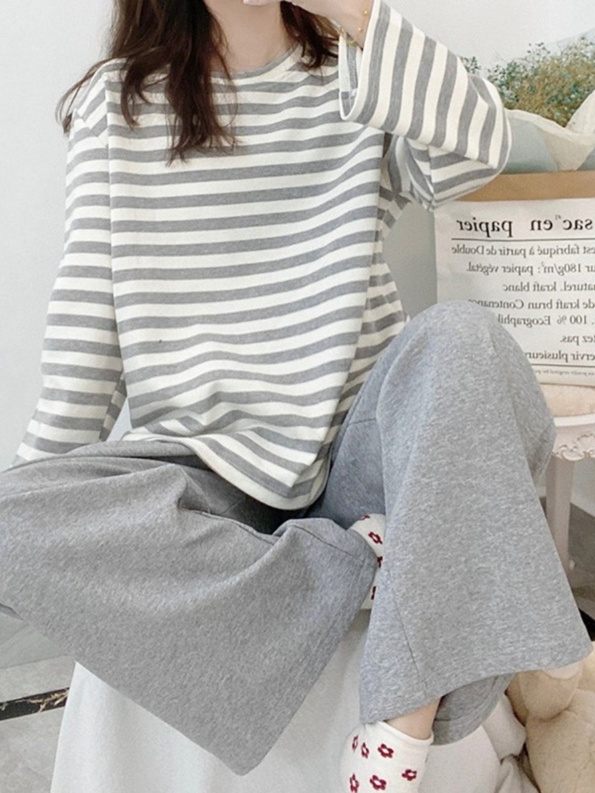睡衣女秋季长袖纯棉韩版清新简约网红条纹秋冬款可外穿家居服套装