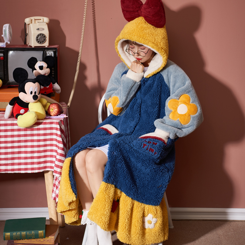 睡衣女冬季春秋季珊瑚绒加绒加厚白雪公主浴袍可爱家居服长款睡袍