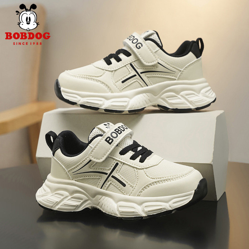 巴布豆男童鞋春秋季新款运动鞋防水皮面休闲女孩百搭轻便儿童鞋子