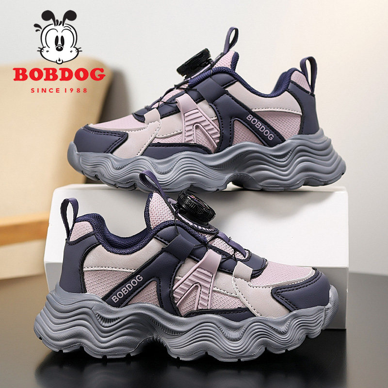 巴布豆女童鞋旋转纽扣冬季新款二棉小女孩加绒鞋子保暖儿童运动鞋