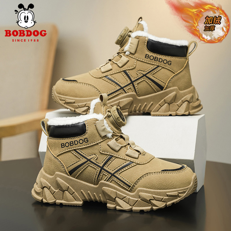 巴布豆儿童雪地靴2025冬季新款男童加绒保暖加厚棉鞋女孩轻便棉靴