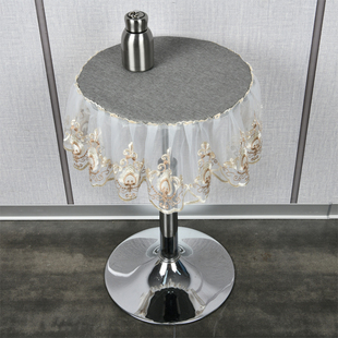 家用圆桌布直径厘米蕾丝盖巾圆形餐桌子简约灰色布艺防尘罩定制