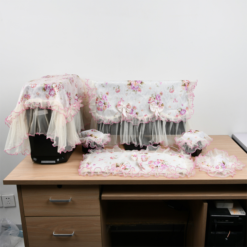 博彩蕾丝贡缎田园台式电脑罩一体液晶显示器键盘防尘罩两件套包邮