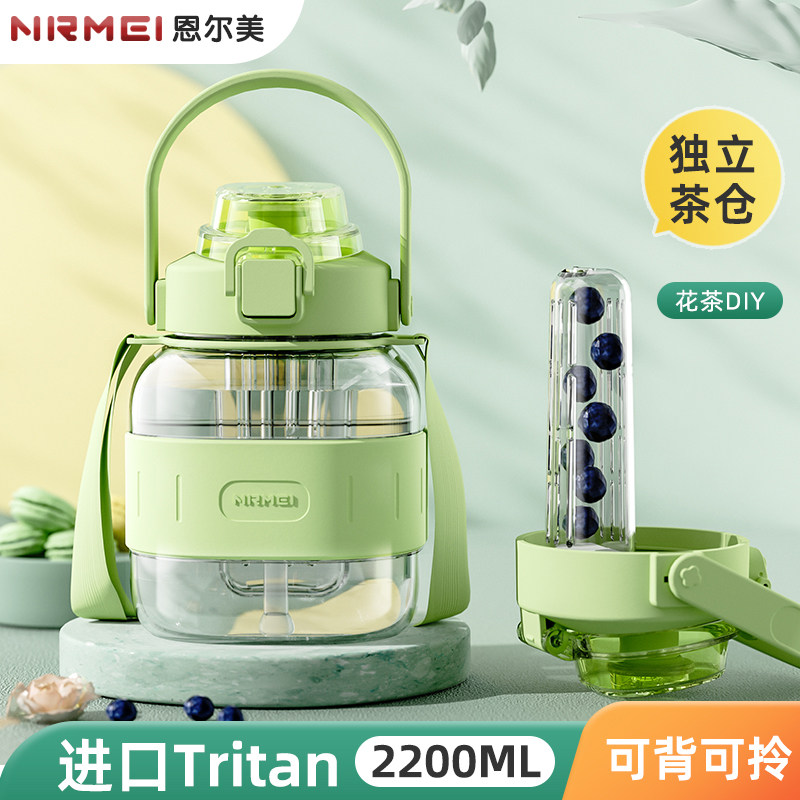 新款tritan网红吸管大肚杯女耐高温学生夏季玻璃大容量水杯2000ml图片