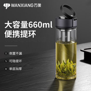 万象新款单层提环加厚高硼硅玻璃水杯大容量家用泡茶杯男车载便携