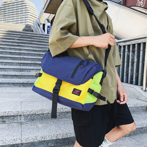 帆布单肩斜跨包撞色男女