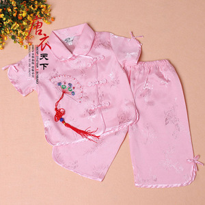 新款宝宝中国结唐装套装女童唐装夏款儿童短袖唐装中国风民族服装