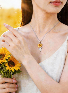 纯银向日葵项链十字链送女友礼物