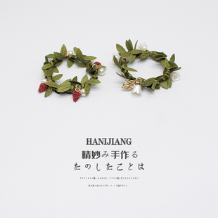 树藤森系手工头绳女草莓珍珠铃兰花发圈气质韩国扎头发橡皮筋发绳