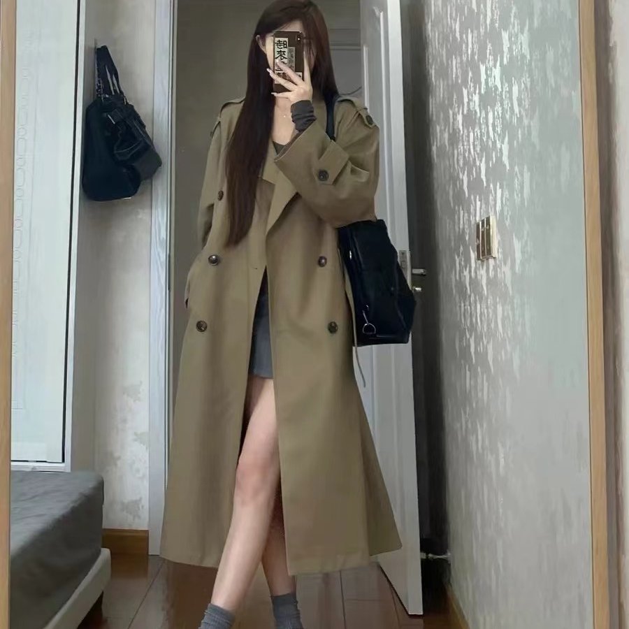 高级感西装领卡其风衣外套女春秋新款气质宽松双排扣中长款大衣服
