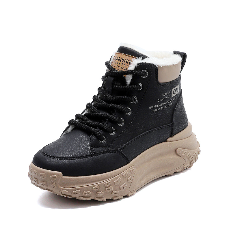 高帮运动加绒冬季圆头女鞋学生2025棉鞋松糕底