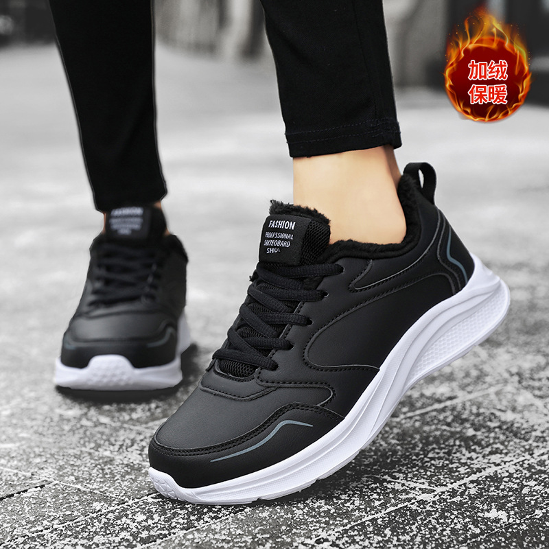 福建鞋子女2025秋冬新款皮面运动鞋女加绒保暖棉鞋防滑学生跑步鞋