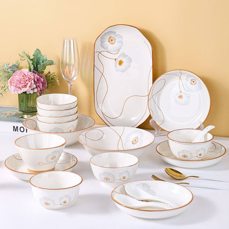 北欧风岁月静好简约碗碟套装家用陶瓷餐具米饭碗面碗菜盘碗盘套装,餐饮具,碗,淘宝优惠券,粉丝福利购,淘宝优惠卷