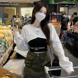 酷女孩穿搭女团风背心kpop叠穿T恤罩衫y2k甜辣妹两件套爵士舞上衣