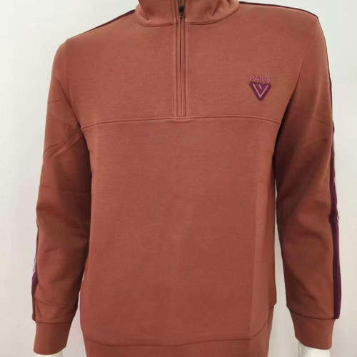 男士秋冬季款长袖T恤绵羊毛莫代尔T恤迪柯款咖色半拉链款卫衣