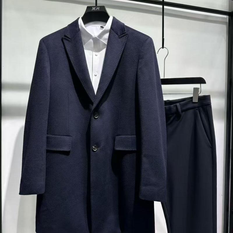 杰家男士长款羊毛羊绒大衣迪柯款商务休闲款藏青色吊牌价6980元