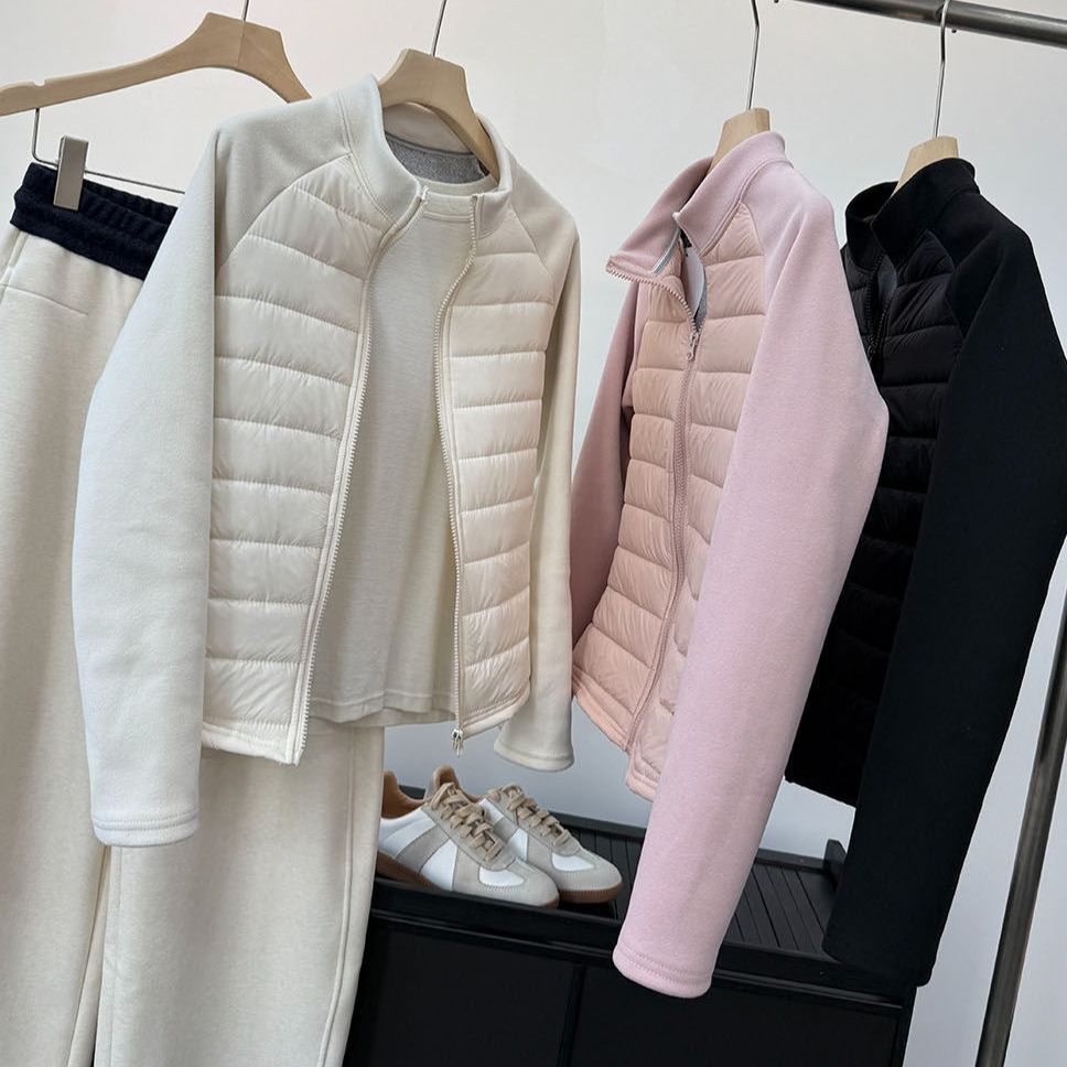 LU同款!小蛮腰内胆立领拼接夹棉保暖修身棉服外套女冬短款棉衣女