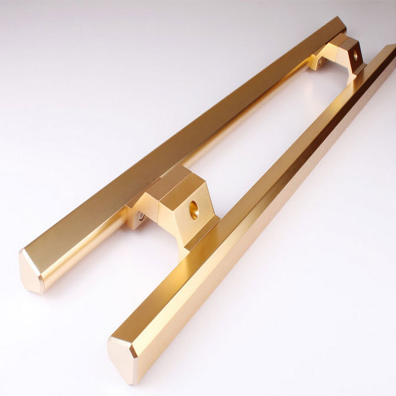 加厚门拉手玫瑰金咖啡色400孔距新款有框玻璃门把手肯德基门明装