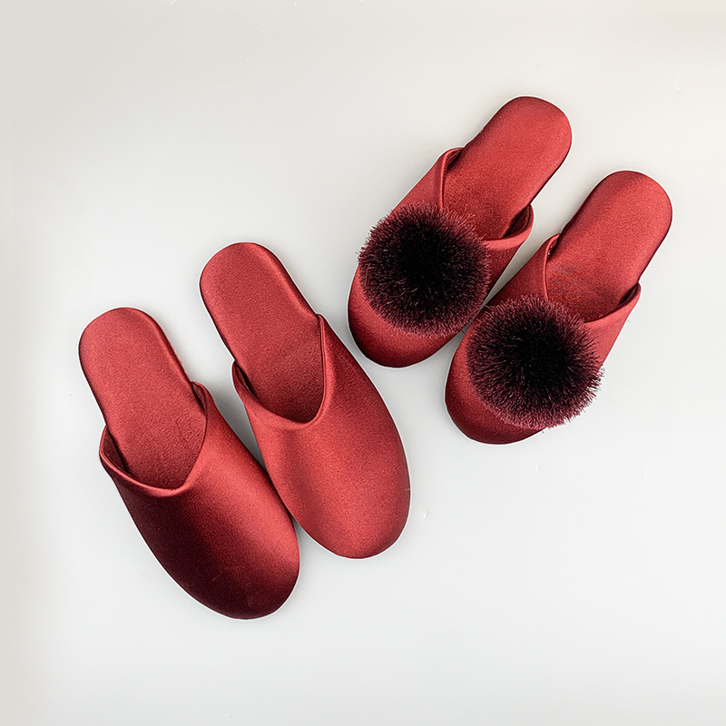 结婚拖鞋高级感酒红色喜庆新娘新郎晨袍陪嫁拖鞋直销一件