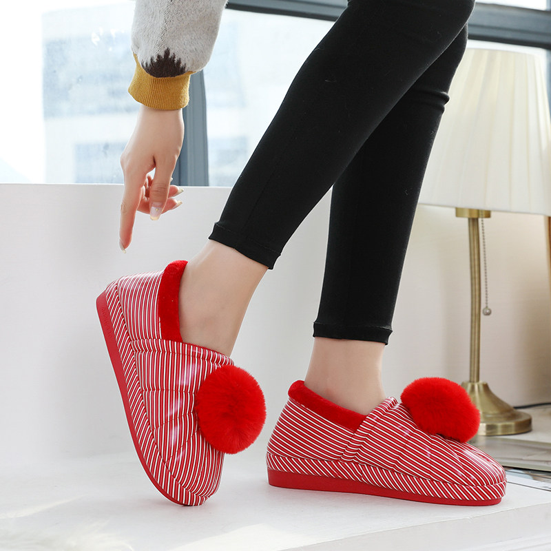 棉拖鞋女包跟情侣居家毛球皮质防水室内保暖厚底月子秋冬季棉鞋