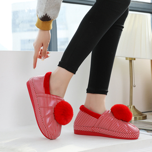 棉拖鞋女包跟情侣居家毛球皮质防水室内保暖厚底月子秋冬季棉鞋