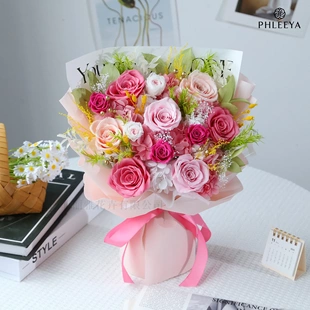 跨境永生花真花花束玫瑰花礼盒花束母亲节生日礼物情人节干花花束