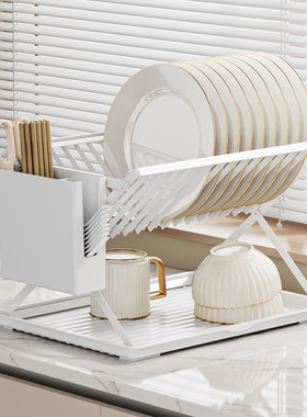 厨房碗碟收纳架子水槽边台面双层置物架碗盘筷子杯子多功能沥水篮