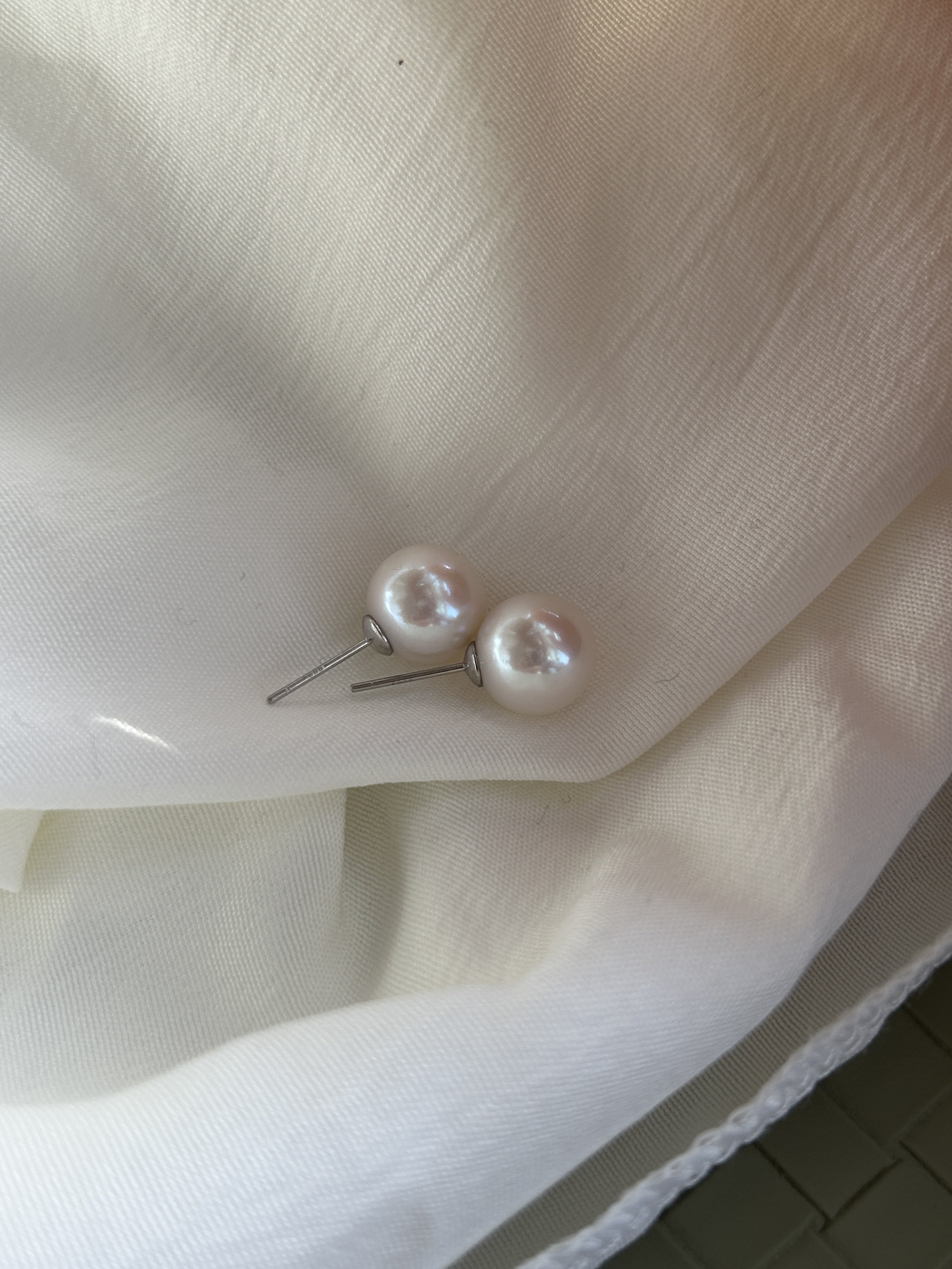 天然淡水珍珠耳钉强光正圆经典简约10-11mmS999银送礼