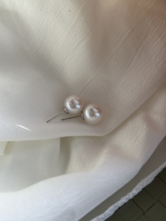 天然淡水珍珠耳钉强光正圆经典 11mmS999银送礼 简约10