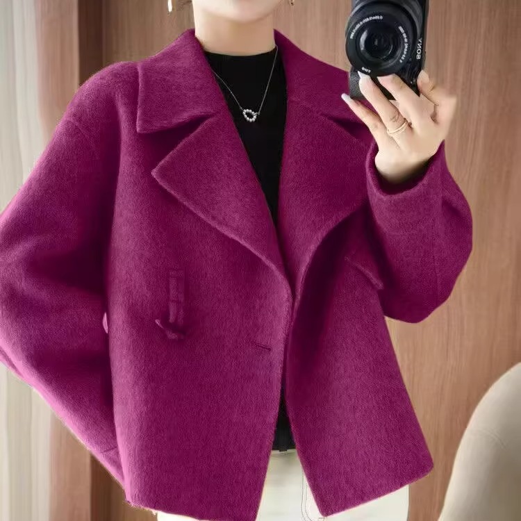 高端100%双面羊绒大衣女外套风衣纯羊毛扣子高档毛呢短款小个子